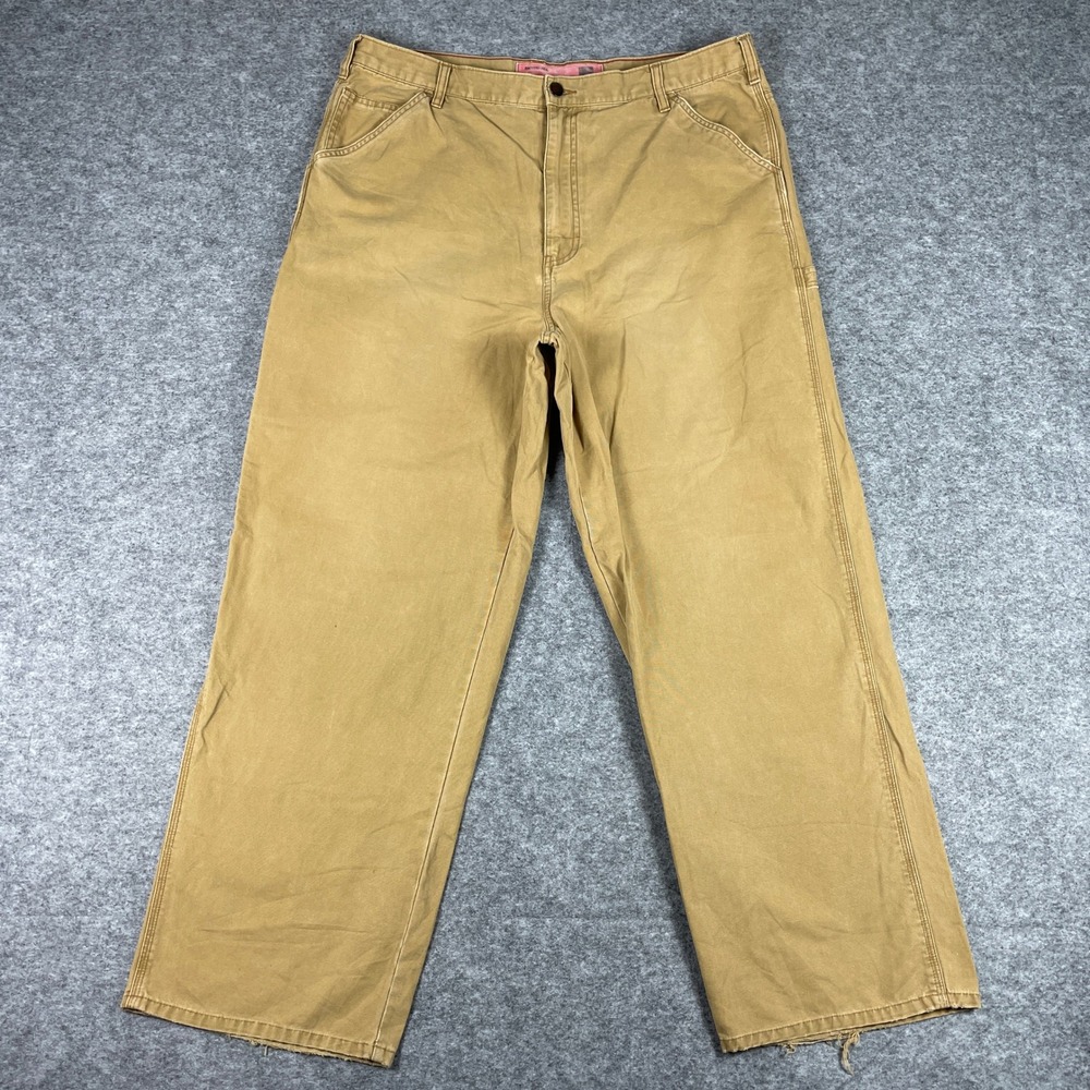 VTG Mossimo Carpenter Pants Mens 38x30 Tan Duck Canvas Workwear Made In Russia